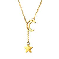 Lariat Y Necklace Crescent Moon Star Pendant Necklace for Women Girls Teens 18K Gold Plated Simple Dainty Stainless Steel Gold Color Adjustable Long Chain Pendant Personalist Jewelry(70cm/27.6inch)