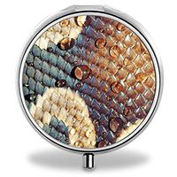Pill Case Pocket, Round Stainless Medicine Tablet Pill case for Man Small, Compact 3 Compartment Pill Box for Travelling - Snake Skin