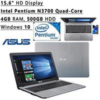 2016 ASUS VivoBook 15.6 Flagship Laptop, Intel Pentium N3700 Quad Core Processor up to 2.4 GHz, 4GB RAM, 500GB HDD 5400 RPM, SuperMulti DVD/CD, Webcam, HDMI, VGA, Windows 10, Silver