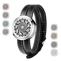 Essential Oil Diffuser Bracelet,Stainless Steel Aromatherapy Locket Bracelets Leather Band with 8 Color Pads,Girls Women Jewelry Gift Set