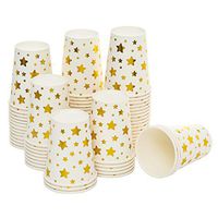Wise Buy Disposable Party Paper Cups 7oz Biodegradable Cups with Gold Stars Foil - Pack of 96