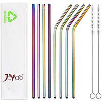 JOYECO Stainless Steel Straws Metal Reusable for 20oz Tumblers Rumblers Drinking Beverage Set of 8, Rainbow Multi-Colored