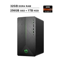 HP Pavilion 2020 Newest Gaming Desktop, AMD Ryzen 5 2400G up to 3.9GHz, AMD Radeon RX 580 4GB, 32GB DDR4 RAM, 256GB SSD (Boot) + 1TB HDD, USB-C, WiFi, Bluetooth, DVD-RW, Mouse, Keyboard, Windows 10