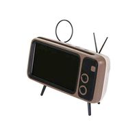 3In1 Retro TV Design Mini Bluetooth Speaker Mobile Phone Stand Holder USB Charging (Coffee)
