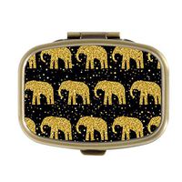 Cecillia Golden Elephant Decorative Boxes Bronze Rectangular Pill Box Medicine Tablet Holder Wallet Organizer Case for Pocket or Purse