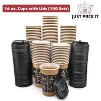 [100 Sets - 16 oz. With Lids] PREMIUM Paper Hot Coffee Cups with Lids - Resealable Lids - Leak Free To Go Disposable Hot Beverage