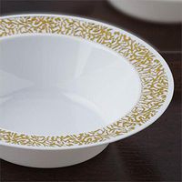 BalsaCircle 30 pcs 12 oz White with Gold Trim Plastic Round Bowls - Disposable Wedding Party Catering Tableware