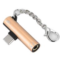 ASHATA USB Type-C to 3.5mm Headphone Jack Adapter, 2 in 1 Mini USB Type-C to 3.5mm Earphone Adapter Charging Converter with Chain for Huawei Letv Le Xiaomi Smartisan Nut Pro(Gold)