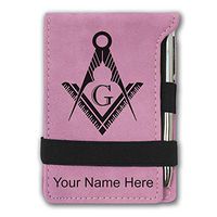 Mini Notepad, Freemason Symbol, Personalized Engraving Included (Pink)