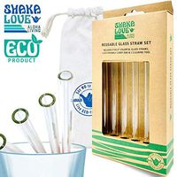 SHAKA LOVE Reusable Glass Drinking Straw Set- Stylish, Durable, Shatter-Resistant - Set of 5 ALOHA Colorful Glass Drinking Straws with Cleaning Tool & Travel Carry Bag (Crystal Clear, 6)