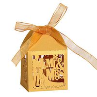 Gnc33Ouhen 20Pcs Gift Boxes with Ribbons Cutout Butterfly Candy Boxes Mr Mrs Wedding Party Favor Chocolate Case Golden Yellow