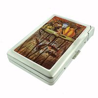 Perfection In Style Metal Cigarette Case with Built in Lighter Vintage Fairy Tale Design 001