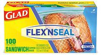 Glad Flex’N Seal Food Storage Bags, Sandwich – 100 Count (Package May Vary)
