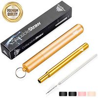 Reusable Straws Metal Collapsible Straw - Stainless Steel Straws Drinking Travel Straw, Foldable Reuseble Reuseable Portable Colapsable, Collapsable Pack With Case and Cleaning Brush - Midas Gold