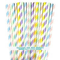 Pastel Stripe Paper Straws - Pink Light Blue Yellow Mint Green Lavender Peach Coral - 150 Pack Outside the Box Papers Brand