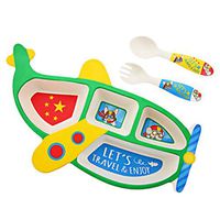 Meidexian888 3 Sets of Tableware for Child,Bamboo Fiber Household Plate Tableware Set Anti Dropping (Green)