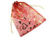 QIANHAILIZZ 8 x 12 Inch 100 Drawstring Heart Flower Bags Organza Jewelry Gift Pouch Candy Pouch Drawstring Wedding Favor Bags (red Heart)
