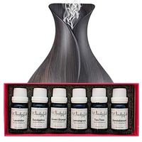 Essential Oil and Diffuser Gift Set - 400 ml Vase Style Diffuser and a 6 piece 10 ml Gift Box of 100% Pure Essential OIls (White Label, 400 ml Dark Wood)