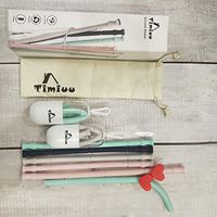 Timiuu Reusable Collapsible Straws with Case | Silicone Drinking Straws with 3 Cleaning Brush - Folding, Portable for Travel | 14 Piece Set, Dishwasher Safe