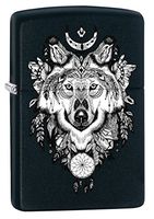 Zippo Lighter: Wolf, Aztec Artwork - Black Matte 77415