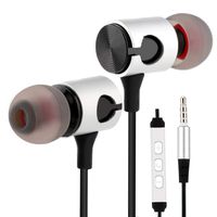 RiJuva Earphones Wired Earbuds with Microphone and Volume Metal Stylish Noise Isolating Compatible with Apple, Motorola, HTC, Chromebook, Laptop, LG, 3.9 Feet, Black with Silver