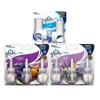 Bundle. Glade PlugIns Scented Oil Refill, Lavender & Peach Blossom (Pack of 3) with Glade PlugIns Scented Oil Refill Lavender & Vanilla (Pack of 3) and Glade PlugIns Scented Oil Warmer (Pack of 2)
