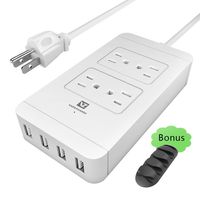 Power Strip Surge Protector with USB - VANZAVANZU 4 Outlets Quick Charging Station with 4 USB Ports Multi Outlets 5.9 Ft Cord, 10A 100-240V for Travel, TV, Cellphone, Computer, Power Bank (White)