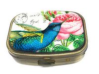 Value Arts Blue Hummingbird Pill Box, Brass and Glass, 2.25 Inches Long