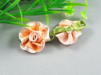 50pcs Ribbon Flower W/Leaf Appliques/Craft-Baby (Orange)