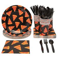 Juvale Pizza Birthday Party Supplies Pack - Serves 24 - Includes Knives, Spoons, Forks, Plates, Napkins, and Cups