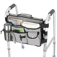 Double Sided Walker Bag, Walker Organizer Pouch Tote for Rollator and Folding Walker Grey