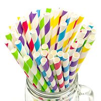 SANGSCO Compostable Paper Straws, 200 Pack, 5 Colors, Assorted Rainbow, Paper Straws Bulk for Party Supplies, Birthday, Wedding, Bridal, Baby Shower Decorations and Holiday Celebrations (Rainbow)