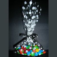 25pcs (5"x 8" Polka Dot White Cello Bags + Ribbon Bows) for Halloween Party