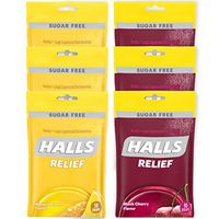 HALLS Relief Variety Pack Honey Lemon and Black Cherry Sugar Free Cough Drops, 6 Packs of 30 Drops (180 Total Drops)