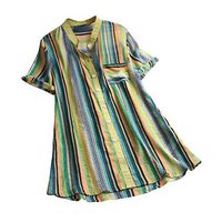 Short Sleeve Tee Blouse for Women,Amiley Womens Striped Colorful Button-Down Short Sleeve Tunics Tops Shirt with Pocket M-5XL (4XL, Green)