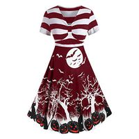 Womens Halloween Dresses Sleeveless A-Line Vintage Dress Witch Pumpkin Skull Printed Cocktail Swing Party Dress Costumes Wine