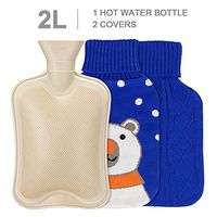 Hot Water Bottle with Knit Cover - Natural Rubber Hot Water Bag BPA Free Durable with Two Replaceable Knit Cover Great for Pain Relief Keep Warm Hot and Cold Therapy(2 Liter)