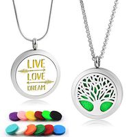 2 Styles Essential Oil Diffuser Necklaces for Women Man LIVE LOVE DREAM & Tree of Life Pendant Necklace Aromatherapy Jewelry Gift for Friends