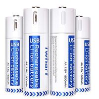 USB Rechargeable Batteries 1.5V/1500mAh Lithium Ion AA Battery with 4-in-1 Micro USB Charging Cable 1.5h Quick-Charge Built-in Integrated Safety Circuit Protection Double A Batteries(4 Pack)