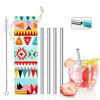 Teivio 4 Pack + Cleaning Brush, 5-inch Extra Short Reusable Stainless Steel Drink Straws with Silicone Tips and Pouch for Cocktails, Small Glasses or Cups, and Child Use (Silver)