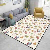 Christmas Sports Area Rug Pad, Traditional Sweets of Xmas Party Gingerbread Cookies Lollipop Candies with Socks, Durable Carpet Area rug - Living Dinning Room Bedroom Rugs and Carpets(3'x 5')