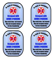 Down Syndrome 4 Pack Medical Alert Safety Window Decal Sticker