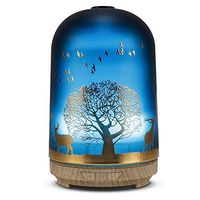 Essential Oil Diffuser 120ml Glass Vase Fragrance Diffuser Ultrasonic Cool Mist Humidifier with 7 Color LED Lights and Waterless Auto Shut-off Intermittent Spraying For Home Office Yoga Spa (bl)