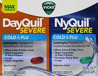 Vicks DayQuil and NyQuil Severe Cough, Cold & Flu Relief, 24ct LiquiCaps (16 DayQuil & 8 NyQuil) - Relieves Sore Throat, Fever, and Congestion, Day or Night