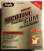 Rugby Nicotine Polacrilex Gum, 4mg Stop Smoking Aid, Sugar Free Coated Fruit Flavor, 100 Pieces per Box