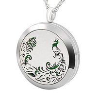 Popeoiuh Aromatherapy Essential Oil Diffuser Necklace for Mother Father Christmas,Stainless Steel Magnetic Locket Peacock Pendant Whith 24" Chain + 8 Colors Pads