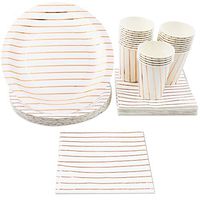 Disposable Dinnerware Set - Serves 24 - Elegant Party Supplies, Rose Gold Foil Stripes Design, Includes Paper Plates, Napkins, Cups, Birthday, Bridal Shower Party Pack
