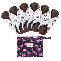 7 Pieces Set Including 1 Piece Mini Wet Bag +6 Pieces Charcoal Bamboo Panty Liner Washable Cloth Menstrual Pads Reusable Sanitary Pads (White, S)