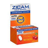 Zicam Ultra Cold Remedy Rapidmelts, Cherry Flavor, 18 Quick-Dissolve Tablets, Free of Artificial Dyes, 18 Count (Pack of 1)