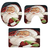 Flannel Christmas Pgojuni Fancy Scenery Bathroom Non-Slip Pedestal Rug + Lid Toilet Cover + Bath Mat Set 3PCS (A)